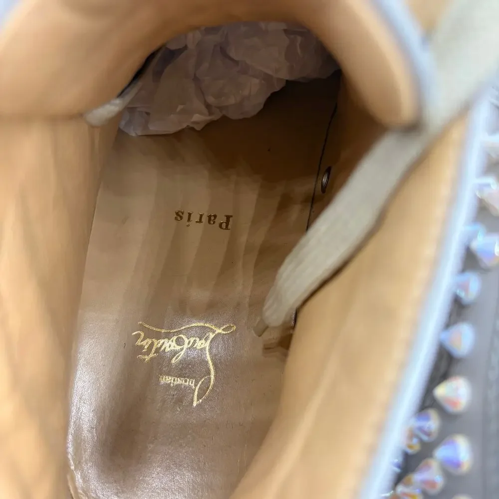 CHRISTIAN LOUBOUTIN Louis Hi Top Spike Sneaker White Iridescent Sz 43/US10 $1390